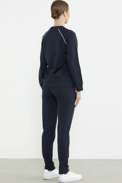 Biye Detaylı Fermuarlı Eşofman Takım - Lacivert - 6