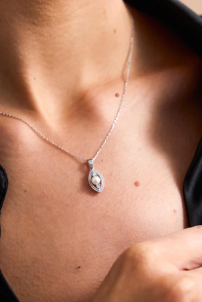 Göz Doğal İncili 0,15 Karat Pırlanta Kolye - Resim 9