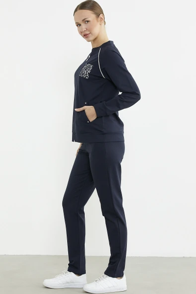 Biye Detaylı Fermuarlı Eşofman Takım - Lacivert - 5