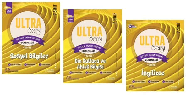PALME YAYINLARI 7.SINIF SOSYAL BİLGİLER - DİN - İNGİLİZCE KAZANIM KAVRAMA DENEME SETİ