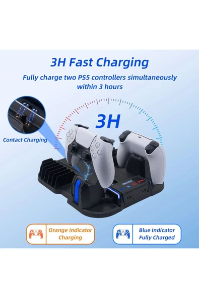 GP-521 PS5 Slim Disk/PS5 Slim Dijital Uyumlu Multifonksiyonel Soğutucu Fan Şarj Stand - 6