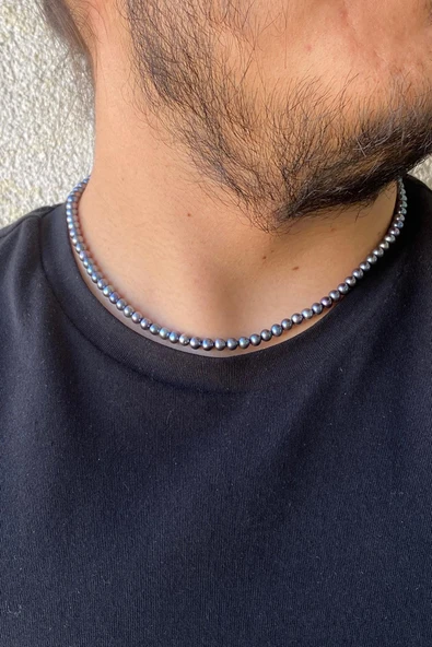 5,5 mm Sıralı Doğal İnci Erkek Kolye ürün görseli 1