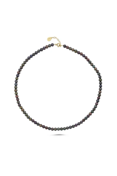 7,5 mm Siyah Doğal İnci Sıralı Erkek Kolye - Resim 2