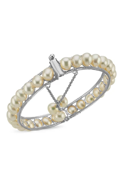 8,5 mm Tek Sıra Doğal Tatlı Su İncisi Kadın Bilezik - Resim 9