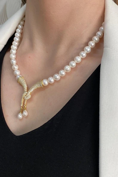 7,5 mm Fiyonk Doğal İnci Kadın Kolye - Resim 2