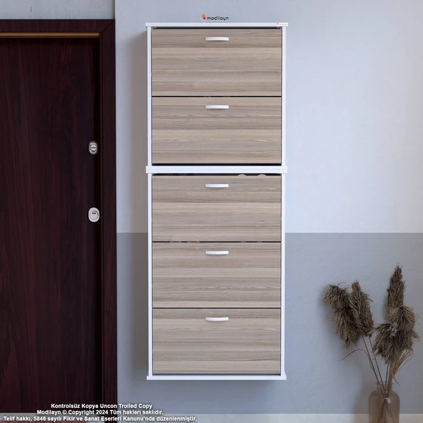 Modilayn VARBİ UMAY' 2 Li Asma Kapı Önü 52x193x26 cm’ lik 5 Düşer Kapak 10 Göz Bölmeli Ayakkabılık - 2