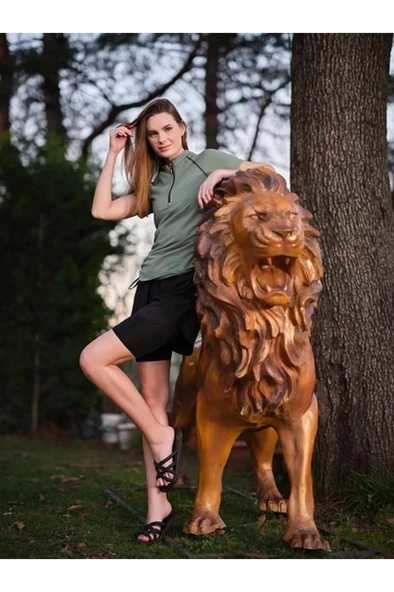 Tesmay 24156 Yeşil Kısa Kol Yarım Fermuarlı Hızlı Kuruyan Kumaş Şortlu Taytlı Yarı Kapalı Mayo - Resim 6