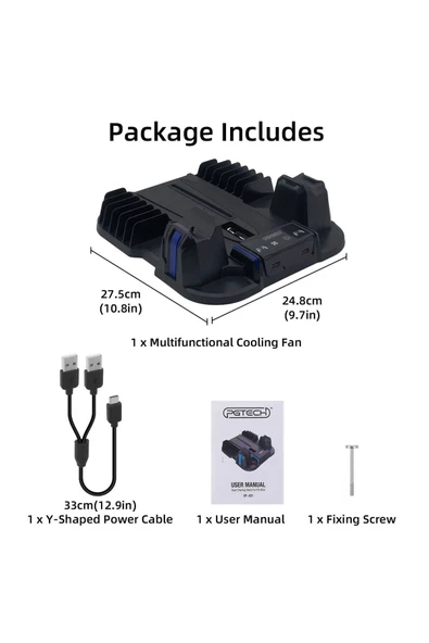 GP-521 PS5 Slim Disk/PS5 Slim Dijital Uyumlu Multifonksiyonel Soğutucu Fan Şarj Stand - 7