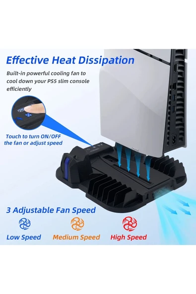 GP-521 PS5 Slim Disk/PS5 Slim Dijital Uyumlu Multifonksiyonel Soğutucu Fan Şarj Stand - 5