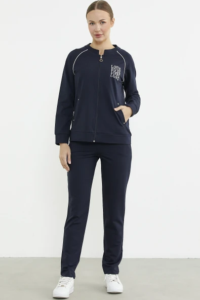 Biye Detaylı Fermuarlı Eşofman Takım - Lacivert - 3