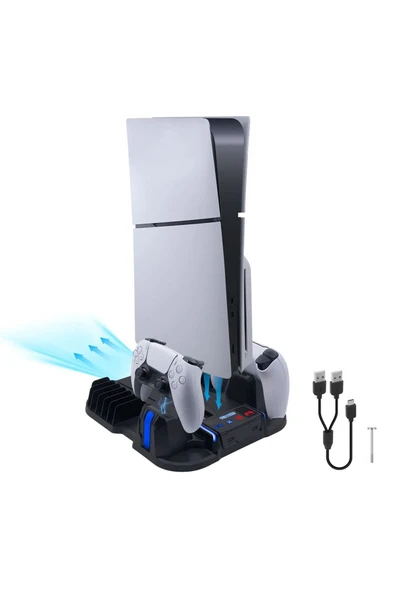 GP-521 PS5 Slim Disk/PS5 Slim Dijital Uyumlu Multifonksiyonel Soğutucu Fan Şarj Stand - 2