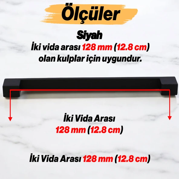 Metal Mobilya Mutfak Çekmece Dolap Dolabı Kulbu Kulpu Kulpları (128 mm - 12.8 cm) Siyah - Resim 2