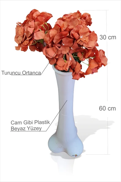 En Uzun Büyük Geniş Turuncu Ortanca 60 cm Kırılmaz İnce Belli Dengeli Devrilmez Kırılmaz Konik Vazo