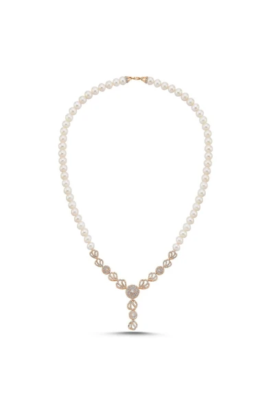 8,5 mm Zirkon Taşlı İnci Kolye
