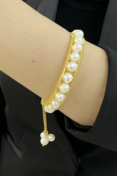 8,5 mm Tek Sıra Doğal Tatlı Su İncisi Kadın Bilezik - Resim 7