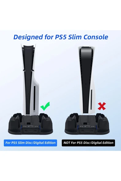 GP-521 PS5 Slim Disk/PS5 Slim Dijital Uyumlu Multifonksiyonel Soğutucu Fan Şarj Stand - 4