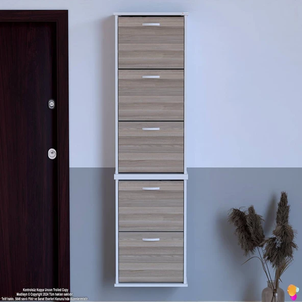 Modilayn VARBİ UMAY' 2 Li Asma Kapı Önü 52x193x26 cm’ lik 5 Düşer Kapak 10 Göz Bölmeli Ayakkabılık - 5