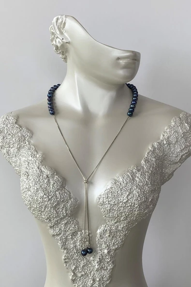 8,5 mm Yarı Doğal İnci Yarı Zincir Asansörlü Kadın Kolye ürün görseli 1