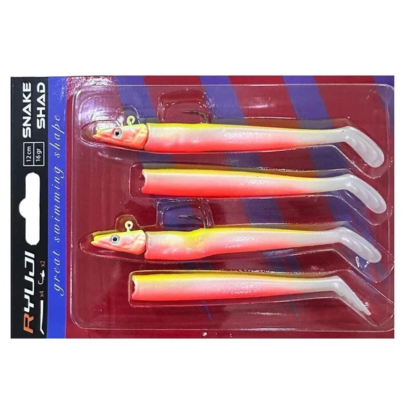 Ryuji Snake Shad 12cm 16gr Sandeel Silikon Yem (2 Jighead + 4 Silikon) 1Chart Back UV