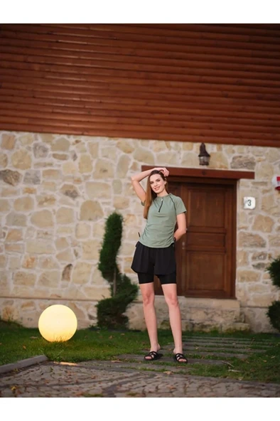 Tesmay 24156 Yeşil Kısa Kol Yarım Fermuarlı Hızlı Kuruyan Kumaş Şortlu Taytlı Yarı Kapalı Mayo - Resim 8