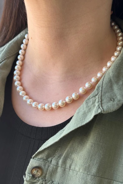 8,5 mm GIA Sertifikalı Akoya İncisi Kolye - Resim 3