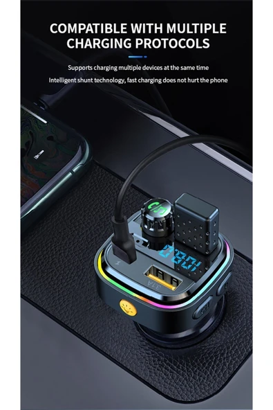 Airstorr Araba müzik çalar kablosuz çift USB + Type-c BT 5.0 araba FM modülatör verici - 4