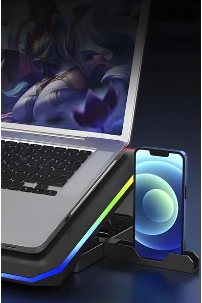 MEGAMUS Cf-04 Ayarlanabilir Dizüstü Bilgisayar Rgb Soğutma Fanı Siyah - 3