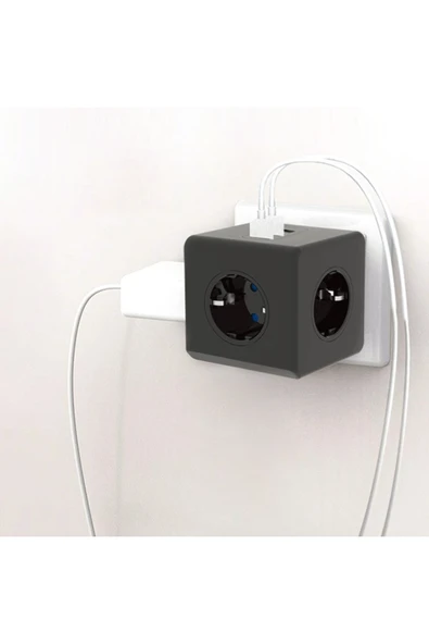 MEGAMUS Termal Akım Korumalı 3'lü Duvar Tipi Priz 2 Usb 1 Type-c Küp Priz