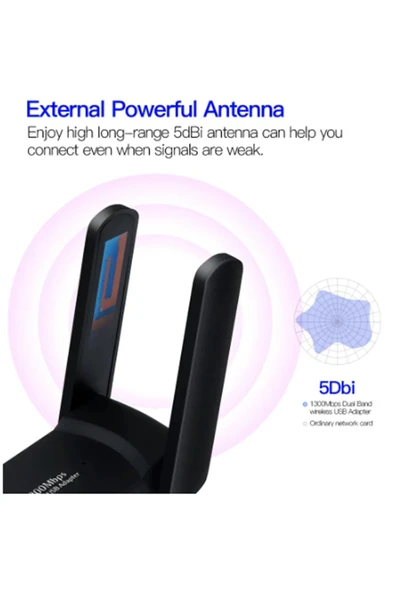 Airstorr AC1300 Mbps Usb 3.0 Adaptör Çift Bantlı Kablosuz Wifi Alıcı - 2
