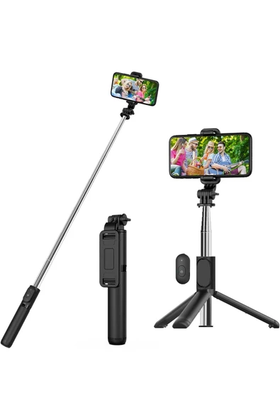 MEGAMUS Selfie Çubuğu Tripod, Kablosuz Uzaktan Kumandalı Genişletilebilir 100cm Selfie Çubuğu
