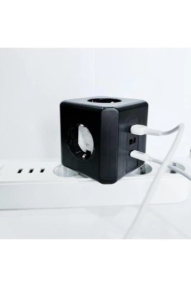 MEGAMUS Termal Akım Korumalı 3'lü Duvar Tipi Priz 2 Usb 1 Type-c Küp Priz - 4
