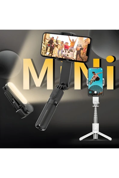 MEGAMUS Akıllı Telefon L09 Gimbal Sabitleyici Dolgu Işığı Bluetooth Selfie Video Çekim Tripod