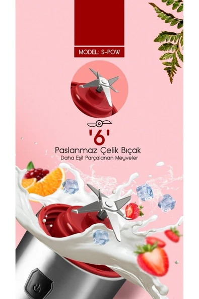 MEGAMUS 6 Bıçaklı Taşınabilir ve Şarj Edilebilir Meyve Sıkacağı ve Blender SPOW - 3