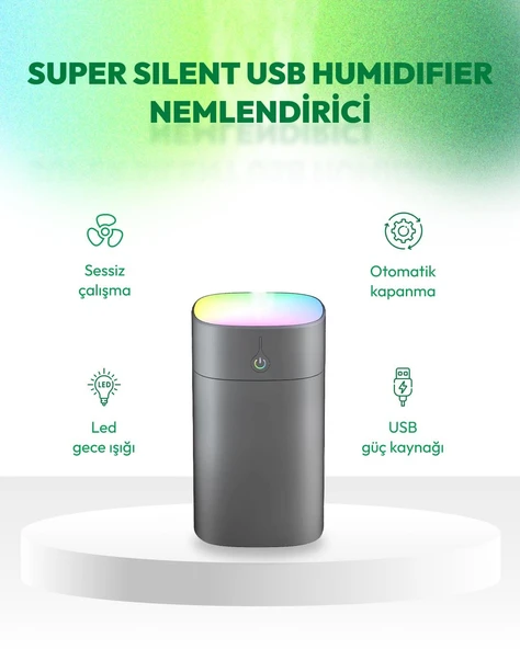 Viges Super Silent Humidifier SD-09 - 2W, 400 ml Usb Şarjlı, Işıklı Hava Nemlendirici