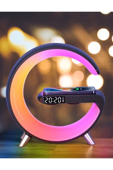 Airstorr Akıllı Masa Lambası Kablosuz Şarj Atmosfer Lambası Bluetooth Hoparlör Kısılabilir Gece Lambası Müzik