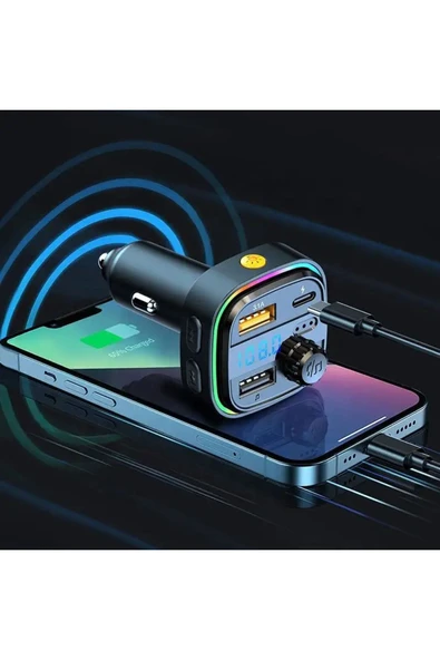 MEGAMUS Araba müzik çalar kablosuz çift USB + Type-c BT 5.0 araba FM modülatör verici - 3