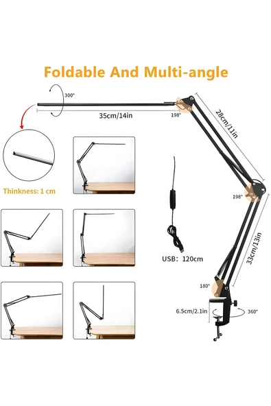 MEGAMUS LED kısılabilir ofis masa lambası USB şarj portu, 3 aydınlatma modları ile 10 parlaklık - 2