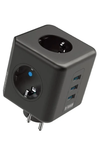 Airstorr Termal Akım Korumalı 3'lü Duvar Tipi Priz 3 Usb'li Küp Priz + 2 Adet Mini Led Lamba - 2