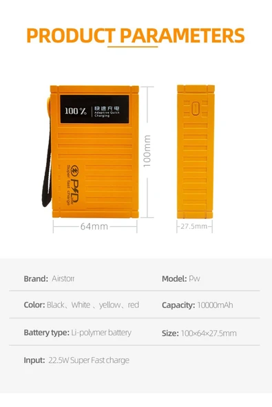 MEGAMUS Powerbank 10000 mAh PD20W+QC22.5W Kablolu Hızlı Şarj Taşınabilir Güç Bankası 10000 mAh - 4