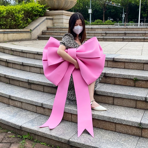 DIY Düğün Dekorasyon Sünger Köpük Kağıt Fiyonk Malzeme Seti - Pembe 80cm