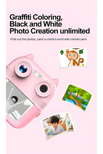 MEGAMUS Çocuklar için anında baskı 1080p Hd Mini kamera GamesToys şarj edilebilir fotoğraf kağıdı - 2