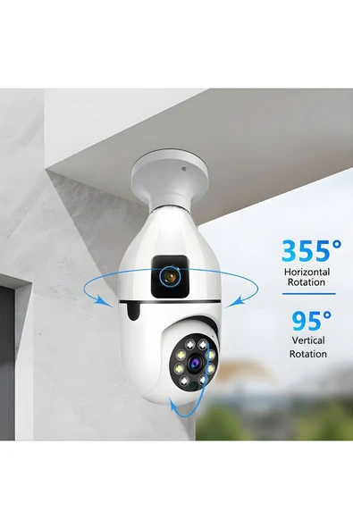 MEGAMUS 4MP ampul kablosuz Wifi kamera çift Lens işık IP 2 yönlü ses otomatik izleme AI insansı algılama - 1