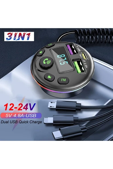 MEGAMUS Bluetooth 5.0 FM Verici MP3 Transmitter Çalar Gürültüsüz Ses Alıcısı ile 3'ü 1 arada - 4