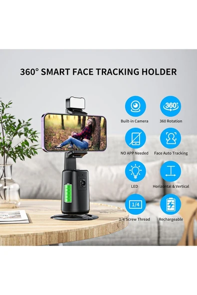 Airstorr Otomatik Yüz İzleme Tripod 360 ° Dönen Otomatik Takip Telefon Standı - 2