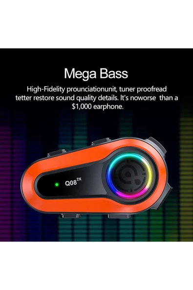 Airstorr Q08 2x Motosiklet Kask Kulaklık Intercom RGB Işıklı Bluetooth 5.0 Çift Telefon Bağlantı - 3
