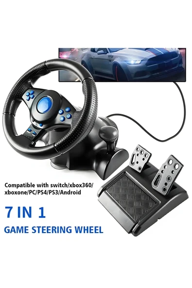 MEGAMUS 7in1 Uyumlu Gamer Direksiyonu Pratik 180' Döndürme Oynama Rahat Kavrama Direksiyon Simidi - 2