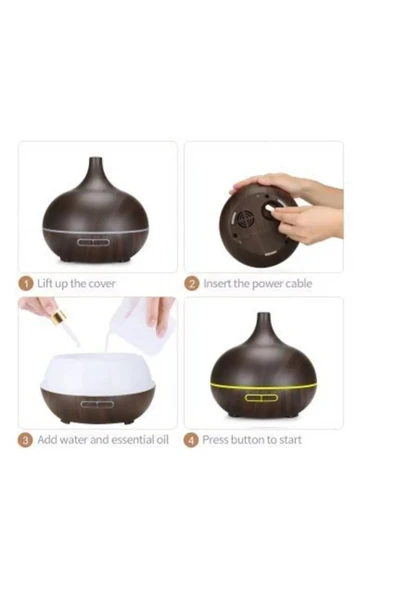 Airstorr Aroma Difüzörü Buhar Ultrasonik 7 Renk Led Işıklı Aromatik Odakokusu Hava Nemlendirici 550 ml - 2