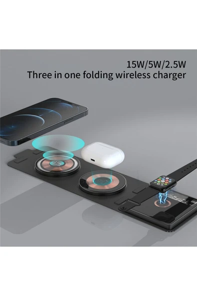 MEGAMUS Toplamda 35W 3in1 15W Katlanabilir Kablosuz Hızlı Şarj İstasyonu Kablosuz Şarj Cihazı ürün görseli