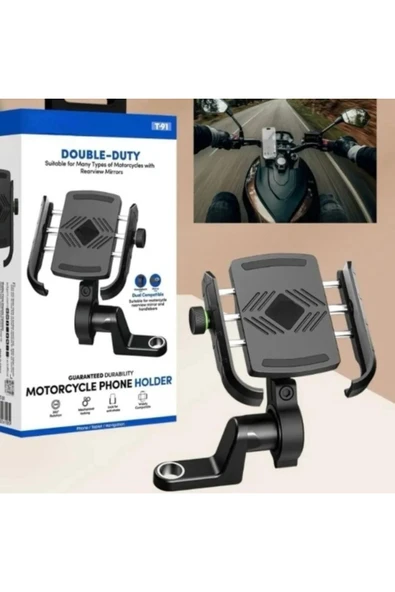 Airstorr 2 in 1 Ayna ve Gidon Bağlantılı Motorsiklet Telefon Tutucu Bisiklet ATV Telefon Tutacağı