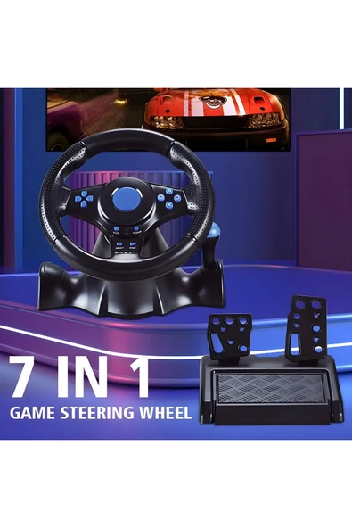 MEGAMUS 7in1 Uyumlu Gamer Direksiyonu Pratik 180' Döndürme Oynama Rahat Kavrama Direksiyon Simidi